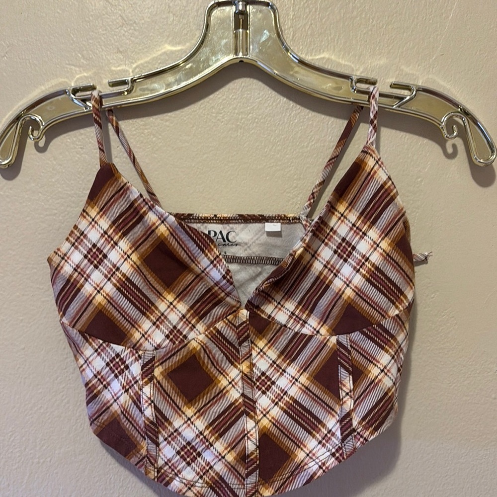 PacSun Tan and White Plaid Camisole